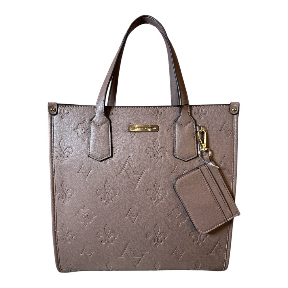 Adrienne Vittadini Taupe Leather Tote with Gold Hardware